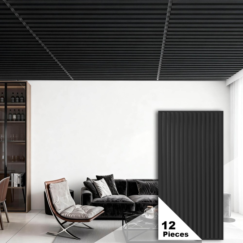12PCS Ceiling Panel 2x4 Feet, PVC Decorative Ceiling Covering Panel,Black