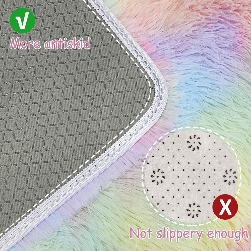 JiaoBaba Small Fluffy Rainbow 2' x 3' (Rectangular), Tie-dyed