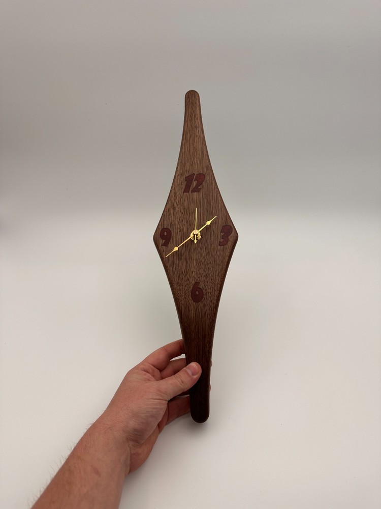 MCM Atomic Diamond Clock Custom Hand Made Black Walnut and Epoxy