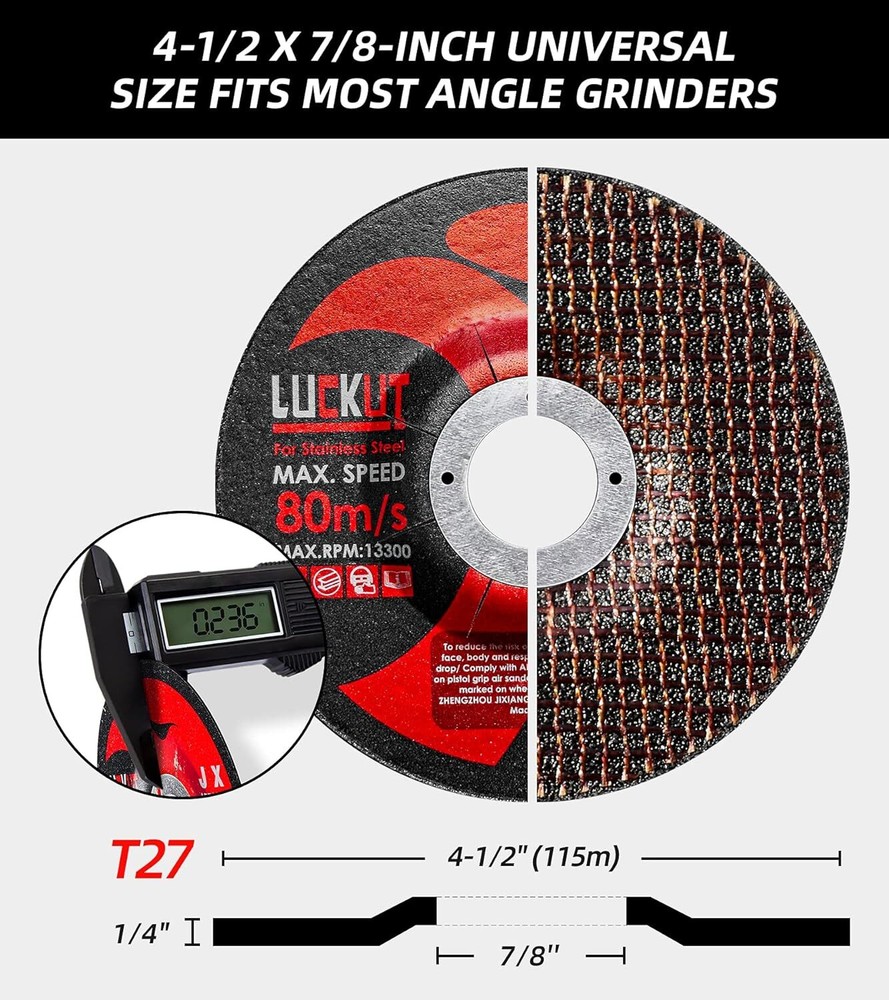 Aggressive 4-1/2'' x 1/4'' x 7/8'' Grinding Discs for Angle Grinders (10-Pack)