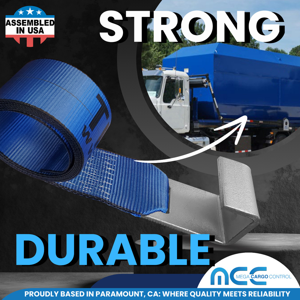 USA 12 Pack 4" x 5' Roll Off Container Winch Strap w/ Flat Hook 5400 LBS BLUE