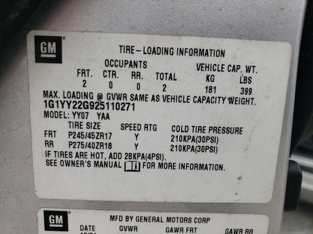 CORVETTE 2002 Fuse Box Cabin 291812