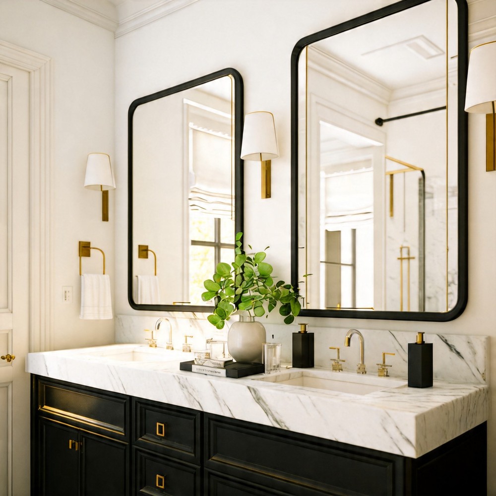 USHOWER 2-Pack Black Bathroom Mirrors 24x36" Metal Frame Rectangle Wall Mirror