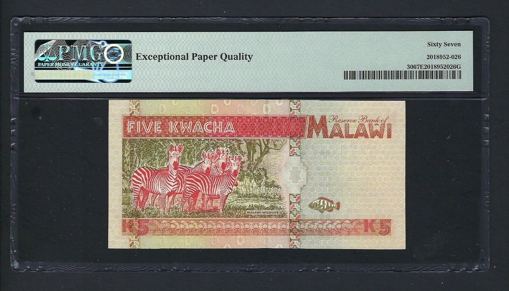 Malawi 5 Kwacha 1995 P30 Uncirculated Grade 67