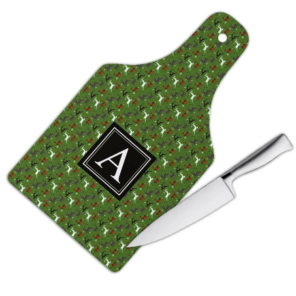 Gift Cutting Board : Gingham Deers Kids Christmas New Year Pattern Wall Decor