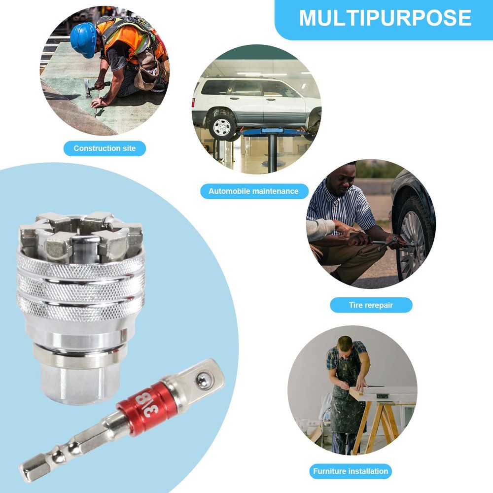 10-19mm Universal Socket Tool Adjustable Multifunction Wrench Sleeve Adapter Kit