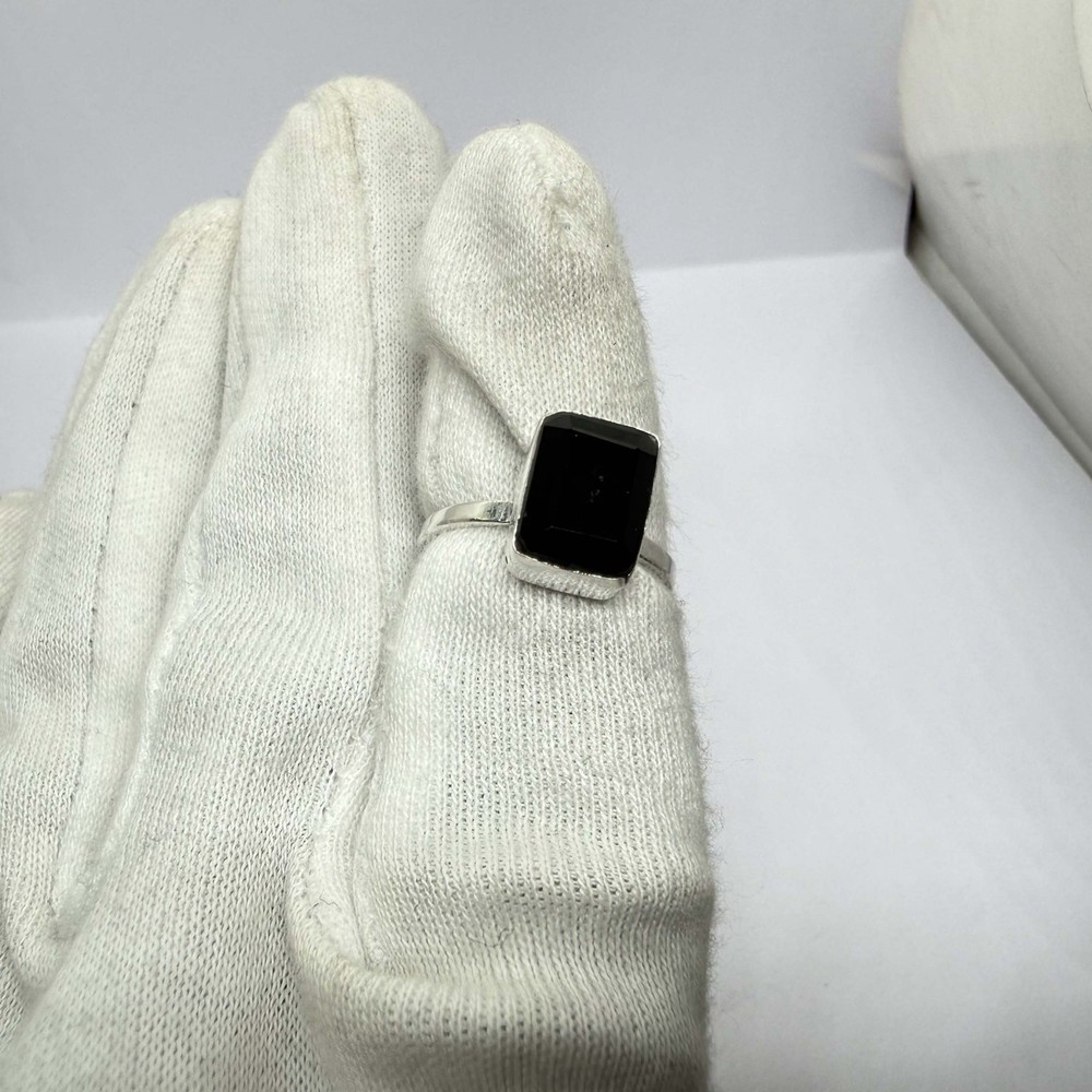 Solid 925 Sterling Silver Black Onyx Rectangular Cut Minimalist Handmade Ring