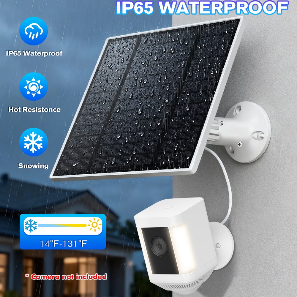 Solar Panel for Security Camera, 2 Pack 5W Solar Charger with Micro USB & USB-C