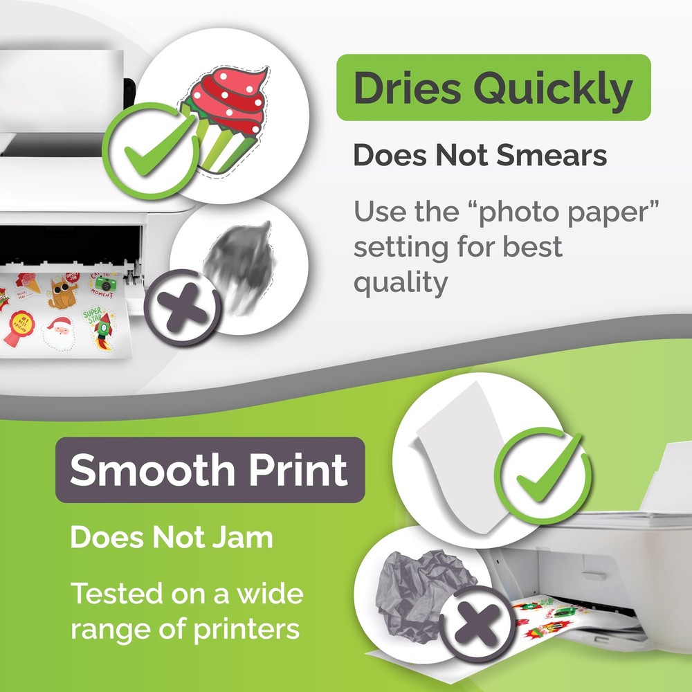 Premium Printable Vinyl Sticker Paper for Inkjet Printer - 34 Sheets Self-Adh...