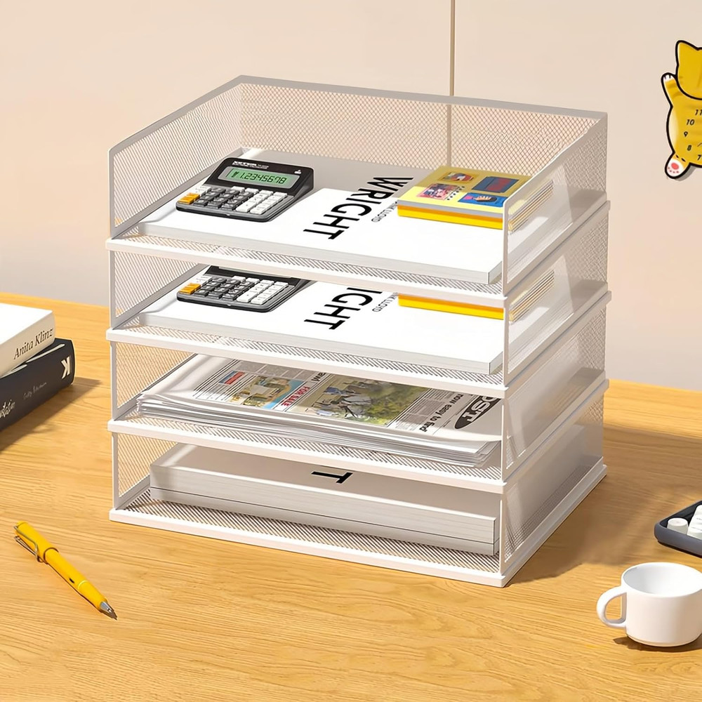 A3 Mesh Desk File Organizer, Stackable Paper Tray，Desktop Document Sorter, File