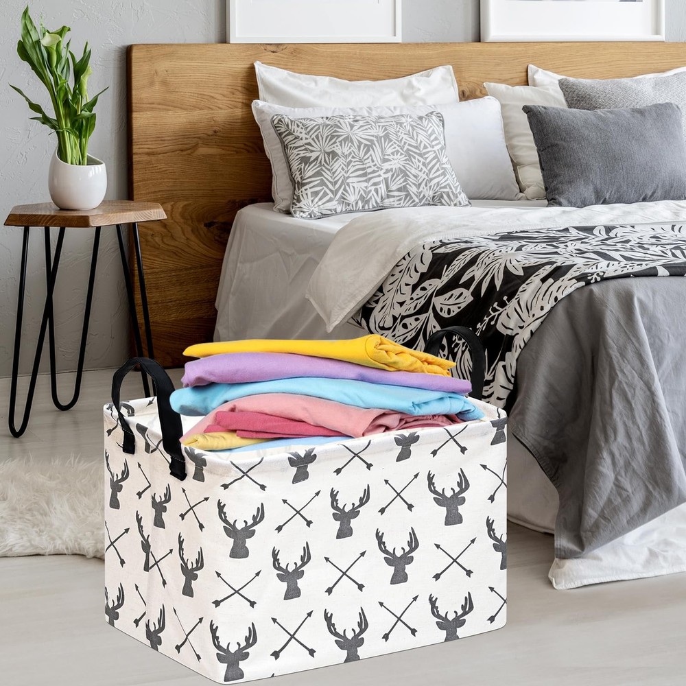 HUAYEE Rectangle Deer Pattern Gift Basket Storage Bin Laundry Hamper Storage ...