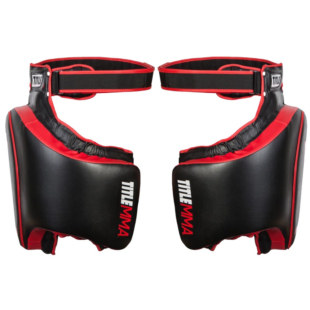 Title Boxing Gel Thai Style Hook and Loop Closure Thigh Pads - Black/Red