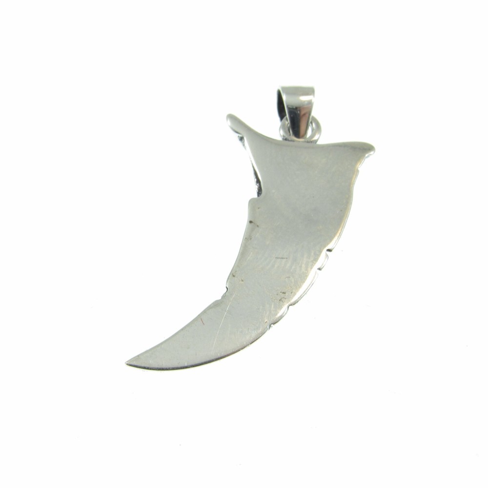 Solid 925 Sterling Silver Tribal Tooth Sabertooth Pendant - Wolf Fang Charm