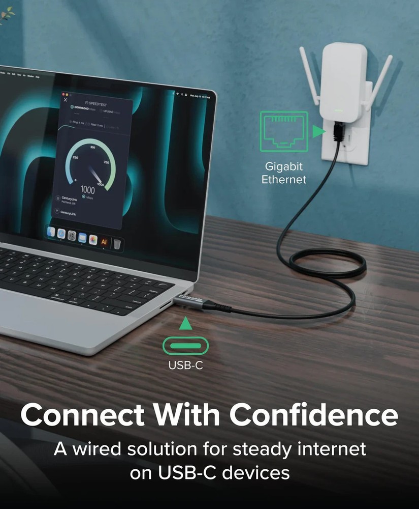 NEW Plugable Technologies USB-C E1000-2M GIGABIT ETHERNET CABLE 2M (6FT)