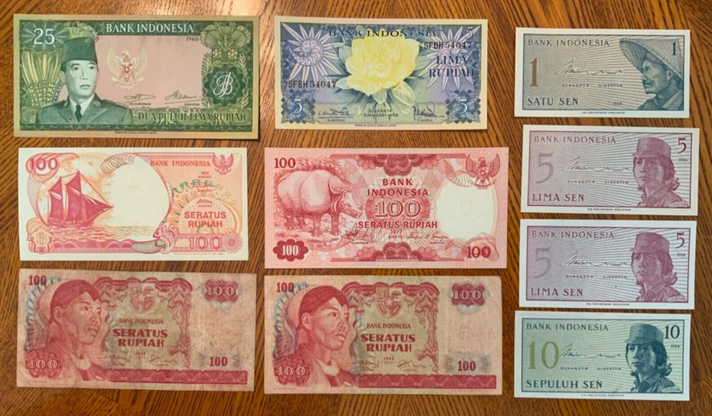 Vintage World Banknote Lot from Indonesia.
