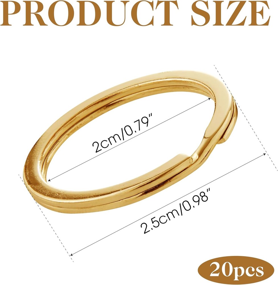 20 PCS Brass Flat Split Key Rings, 25mm (1") Diameter, Solid Gold