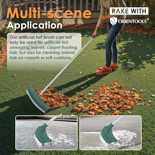Adjustable Artificial Turf Rake - Curved Grass Rake with Telescopic Handle for L
