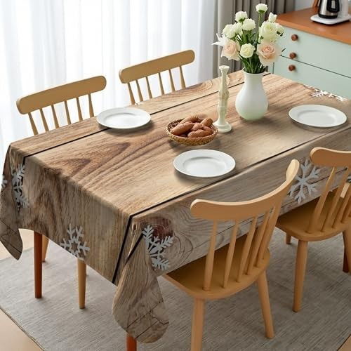 Christmas Tablecloth, Rustic Wooden Planks Texture Image with Stylized