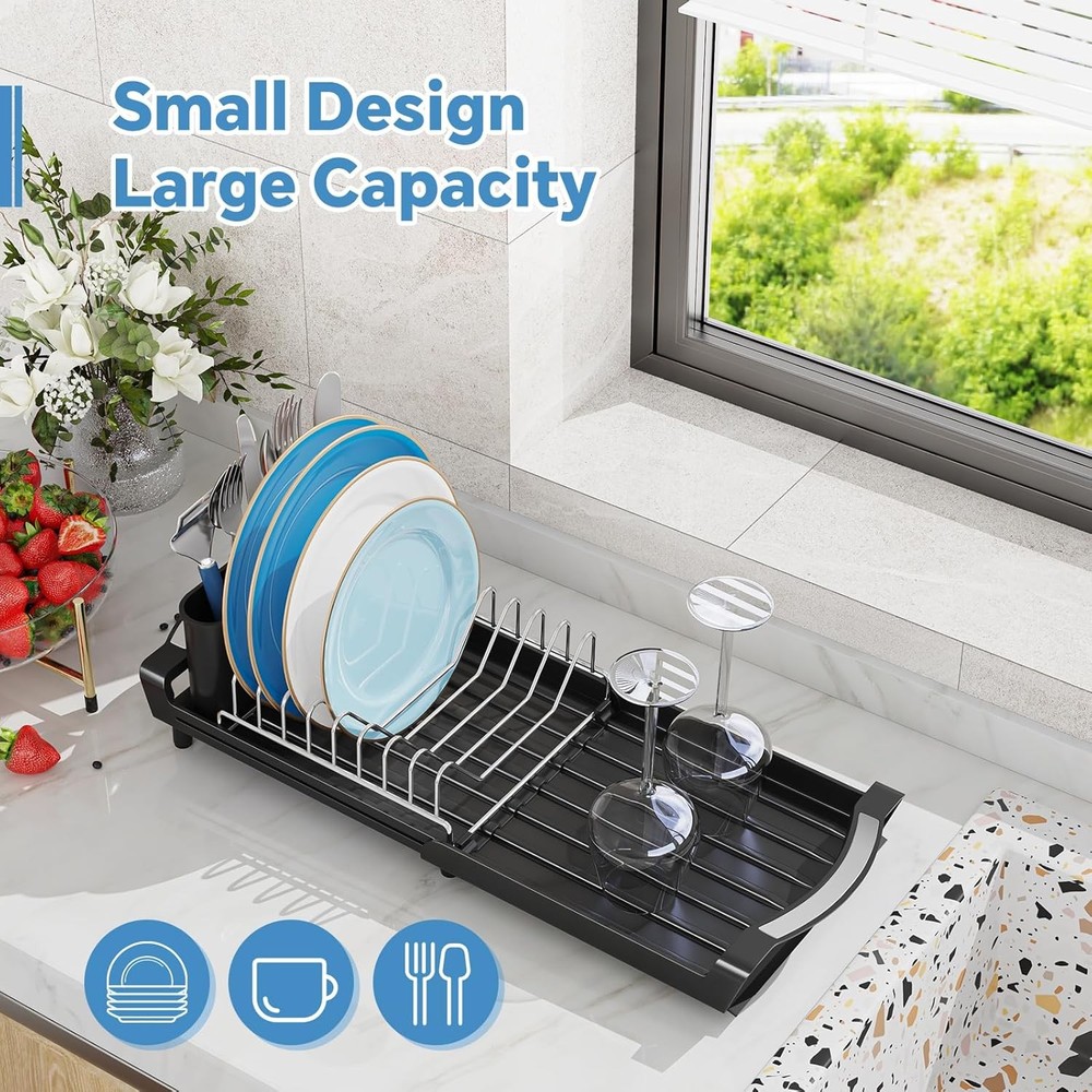 Small Dish Drying Rack, Compact Expandable Dish Rack