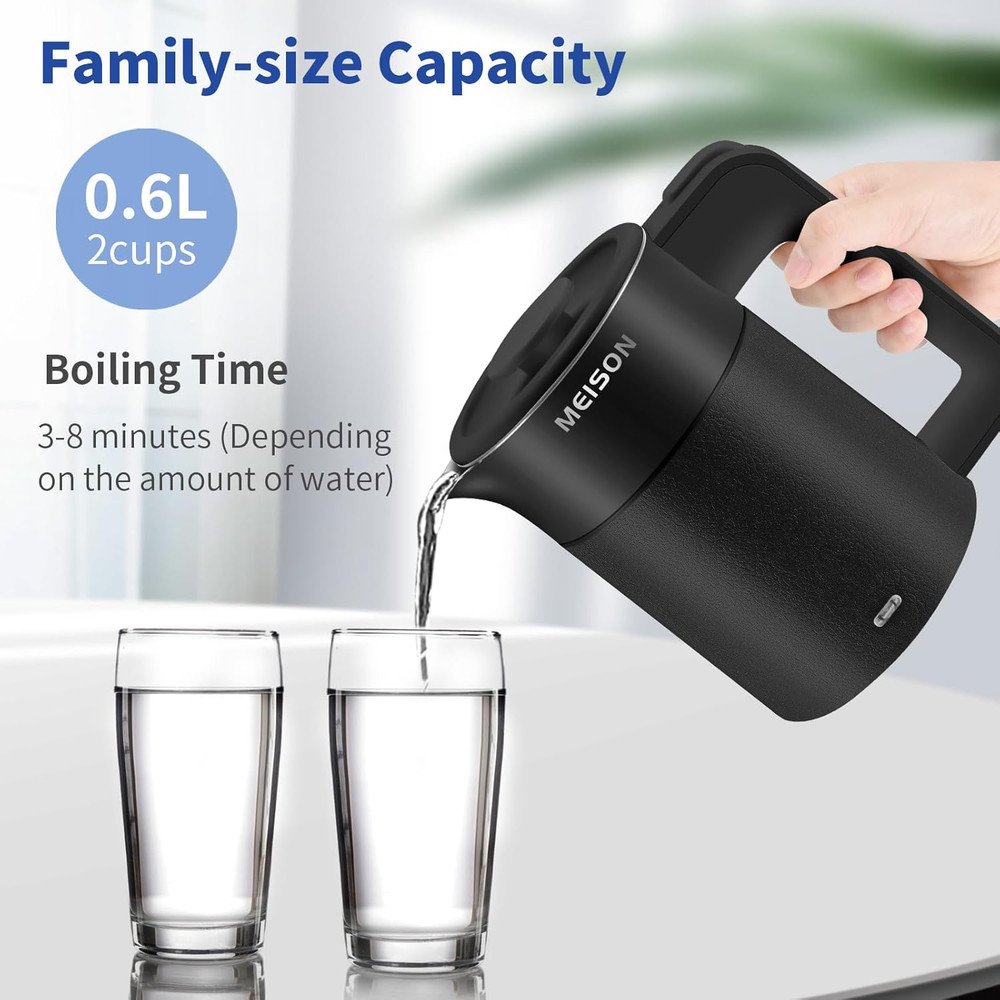 0.6L Small Electric Kettles Stainless Steel, Travel Mini Hot Water Boiler Heater