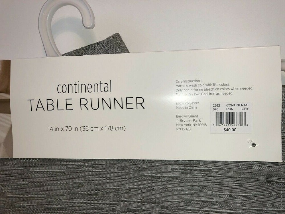 Continental Collection Table Runner 14x70" Gray Spill Proof Polyester Bardwil
