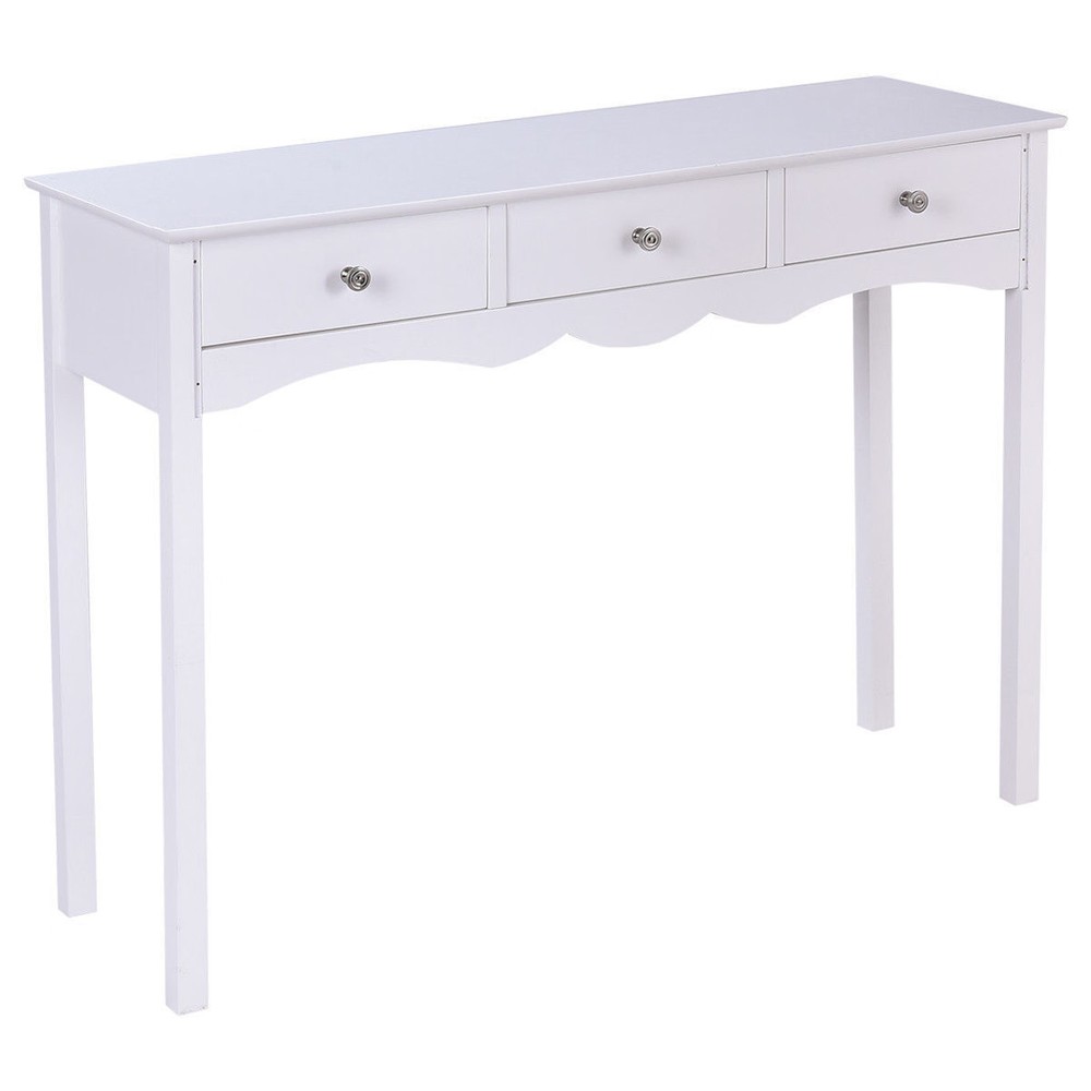 Side Sofa Table with Storage 3-Drawers-white - Color: White