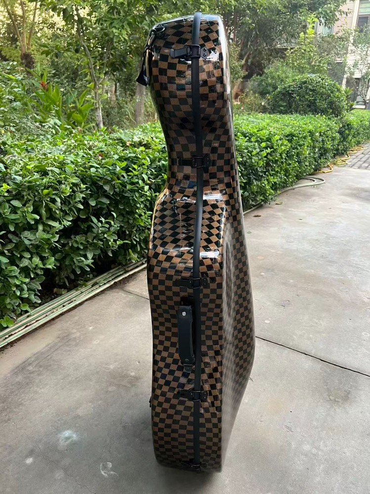 Checkered pattern Cello Case Carbon Fiber Hard case Box with bow holder 1/2