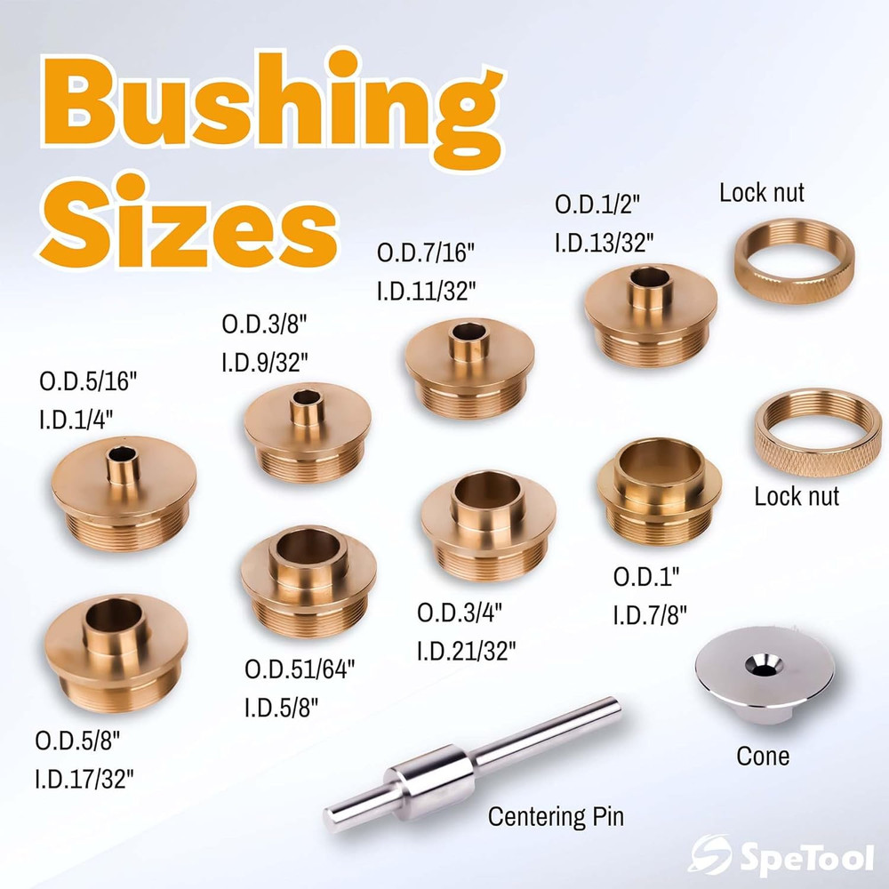 Brass Router Template Bushing Guide Set with Centering Pin&Cone 10-Piece w/Case