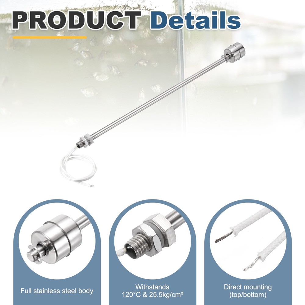 Float Switch 250mm Rod 0.5A Vertical Single Float for Pump/Alarm 2 Pcs