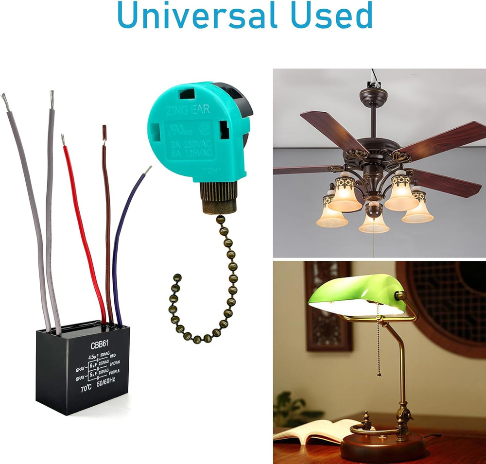 Ceiling Fan Pull Chain Switch 3 Speed 4 Wire, Ceiling Fan Capacitor CBB61 4.5uf