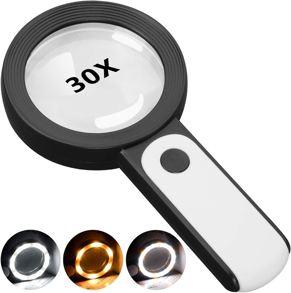 30X Handheld Magnifying Glass with 18 LED Lights – 3 Light Modes