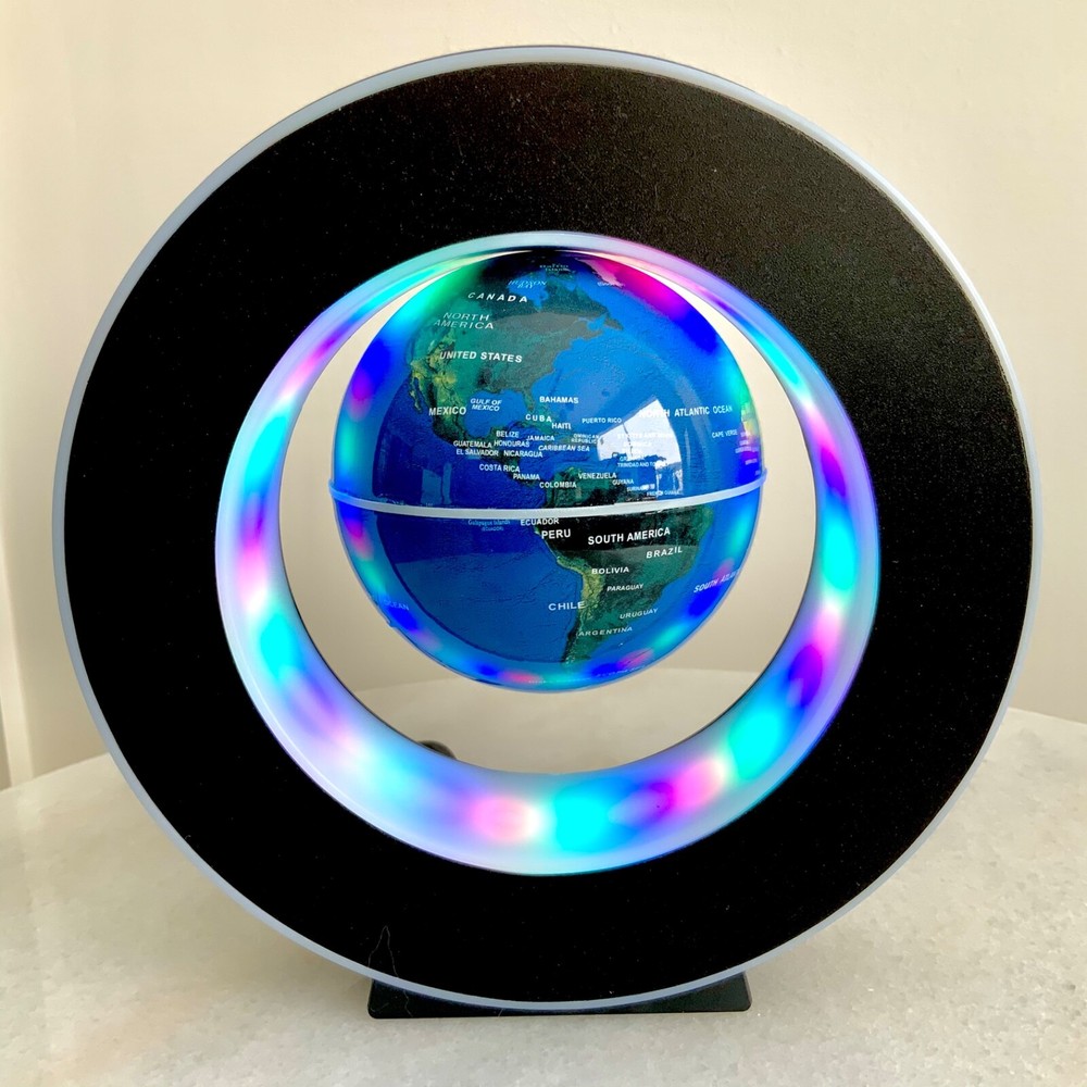 Magnetic LED table Lamp, Rotating/spinning Globe with educational world map