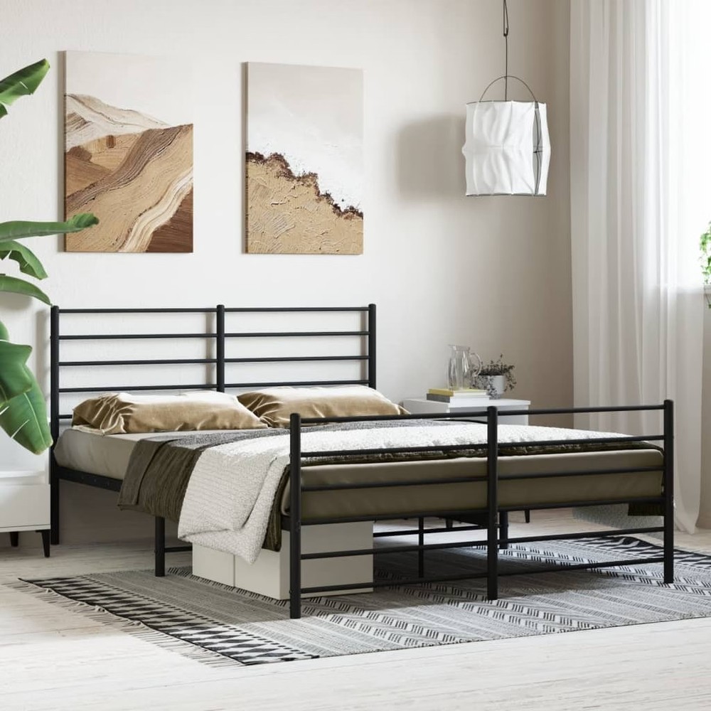 Bed Frame Black Steel King Bed Frame Rectangular Traditional