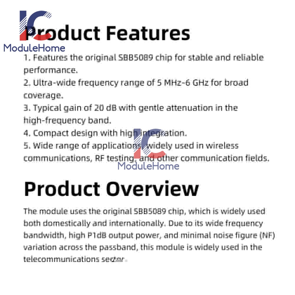 DC 5V SBB5089 Gain 20dB RF Module 5MHz~6GHz RF Power Amplifier Front-end module