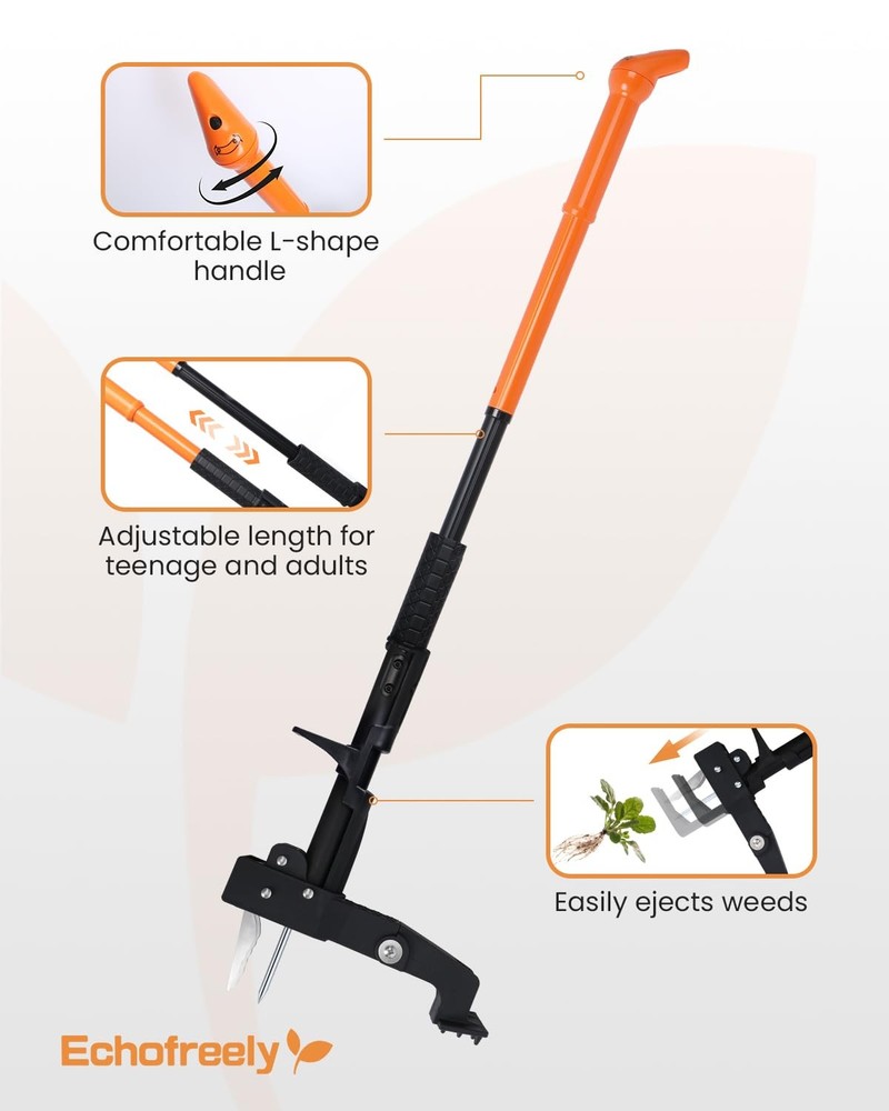 Weed Puller Tool - Adjustable 35"-46" Heavy Duty 4-Claw Stand-Up Weeder for Y...