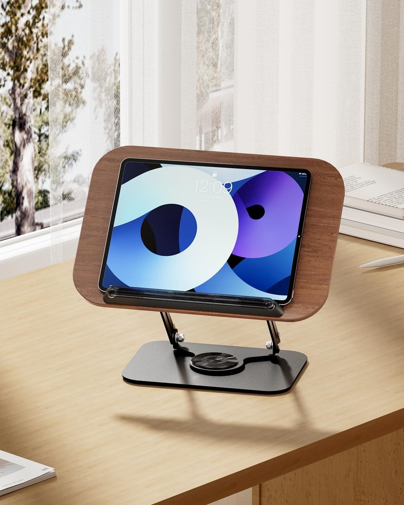 Book Stand for Reading,Book Holder, Height&Angle Adjustable, 360° Rotating Ba...