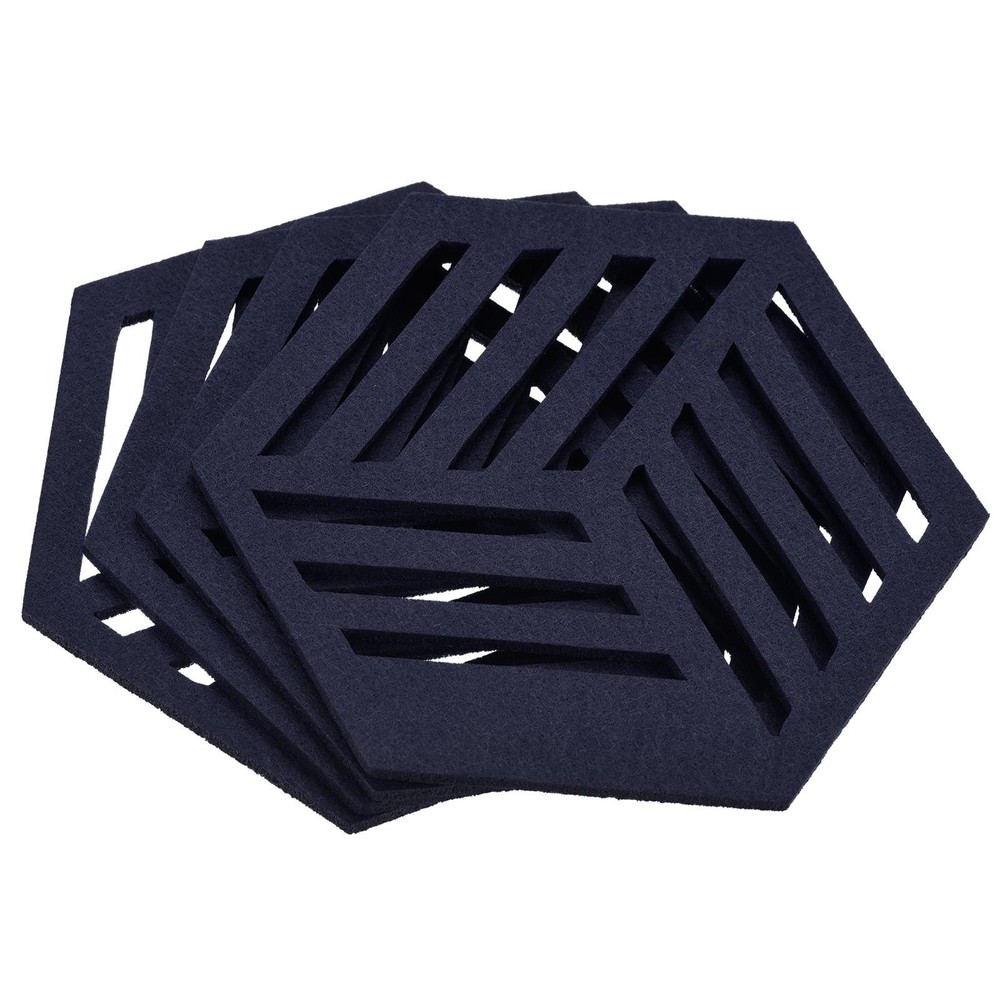 Felt coasters, 4pcs hexagonalagon mat tampons coasters, dark blue