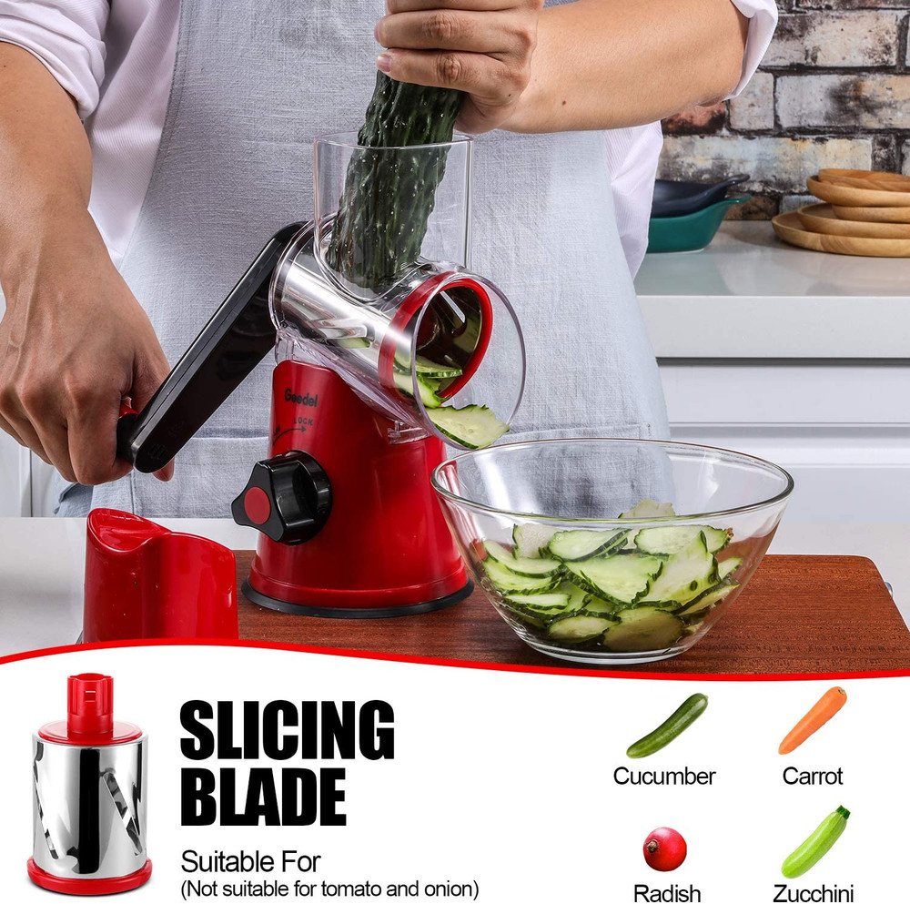 Rotary Cheese Grater, Kitchen Mandoline Vegetable Slicer with 3 Interchangeable