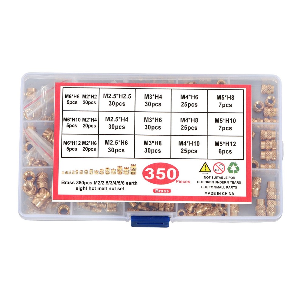 350Pack Threaded inserts kits M2-M6 Metric Internal Thread Rolled Copper Inserts
