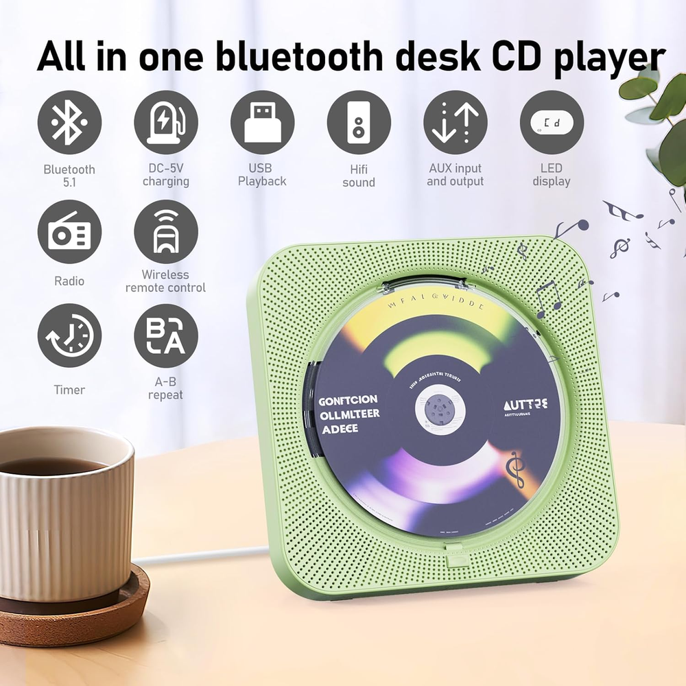 CD Player Portable with Bluetooth,Desktop CD Player with Remote Control
