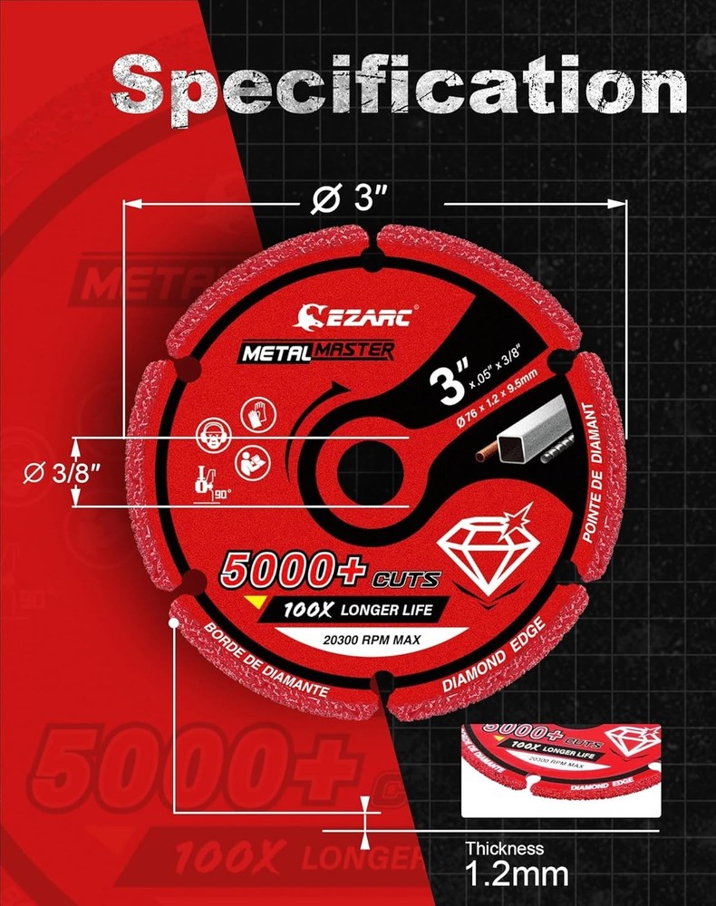 2 Pack Diamond Cutting Wheel - 5000+ Cuts, Durable Solid Steel Construction
