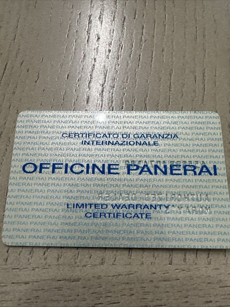 Authentic Panerai Limited Warranty Certificate