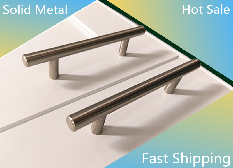 Solid Bar Pull Kitchen Cabinet Handles 3-3/4" Hole 6 inch CABINET PULLS Knobs BN