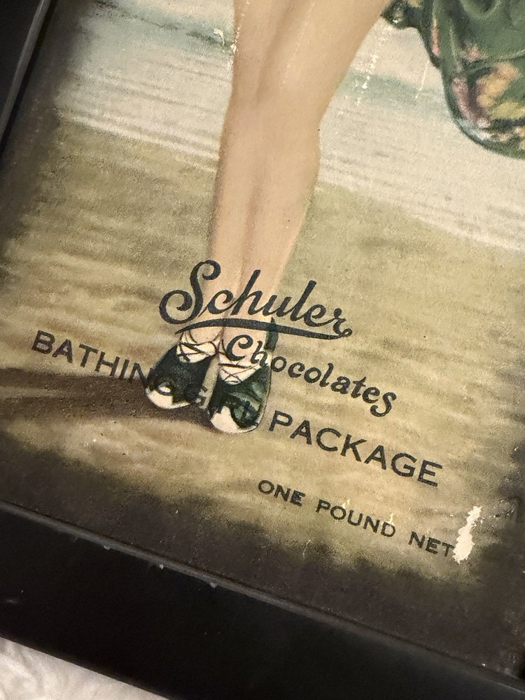 Antique Schuler Chocolates Bathing Package Flapper Advertising Print c1920s