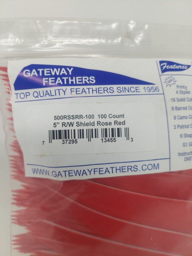 100 Pack Gateway Feathers 5" Right Wing: Shield Rose Red 500RSSRR-100