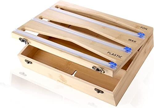 Bamboo Foil and Plastic Wrap Dispenser with Cutter – Organization and Storage