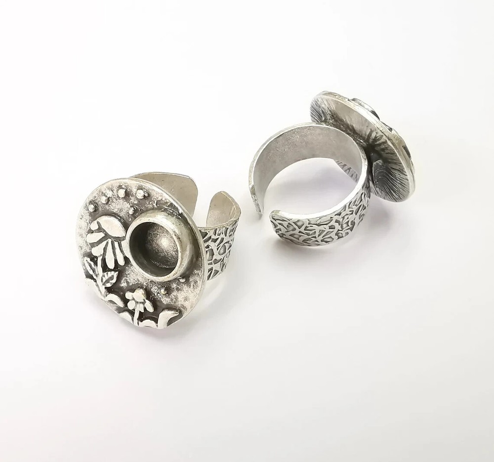 Flower Ring Blank Setting, Cabochon Mounting, Adjustable Resin Ring Base Bezels