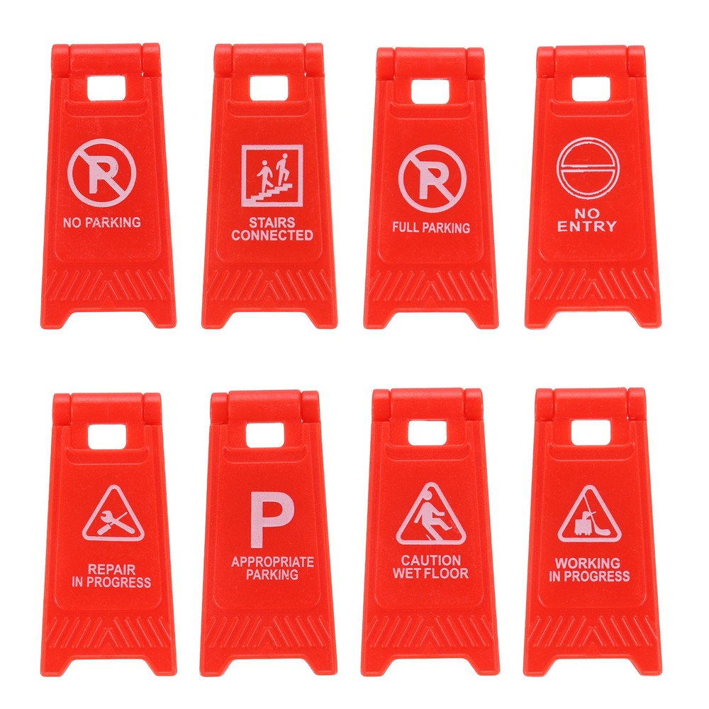 Miniature Warning Sign, Warning Signs (Red, 8pcs)