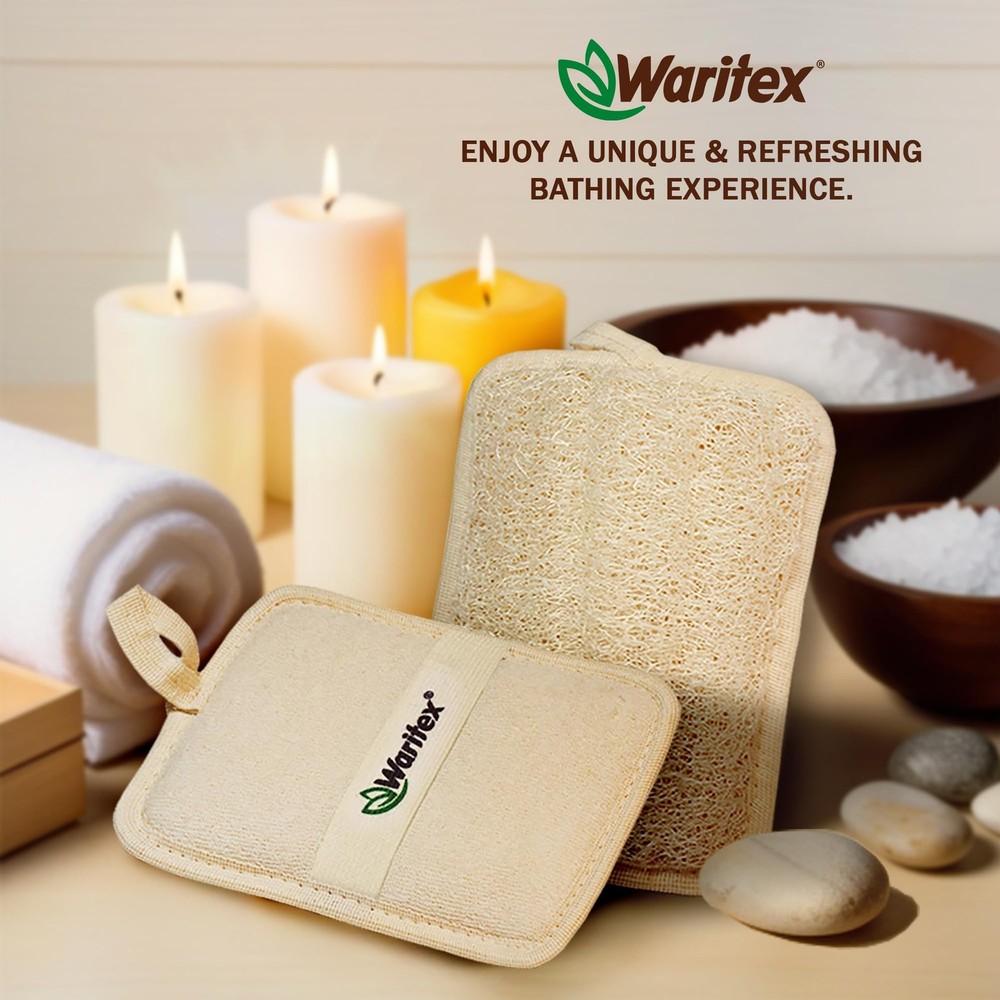 Egyptian Loofah Rectangular Body Scrubbers with Hand Strap, Exfoliating Bath ...