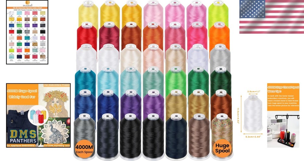 High Quality Polyester Embroidery Thread 42 Spools 4000M Length Assorted Colors